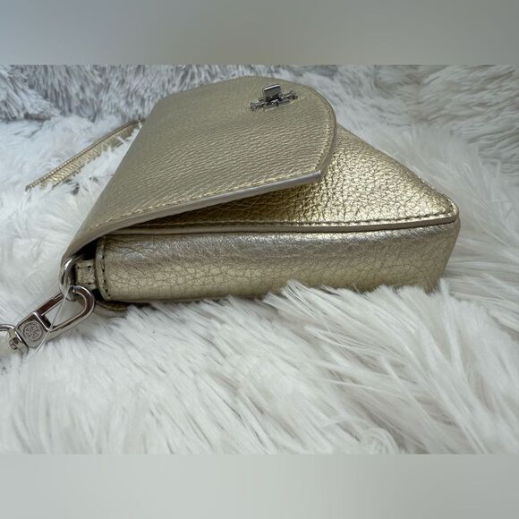 Tory Burch Robinson Metallic Gold Leather Crossbody Removable chain - Picture 7 of 14